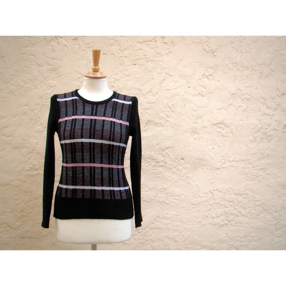 Sweaters - Vintage 60s Metallic Striped Acrylic Sweater